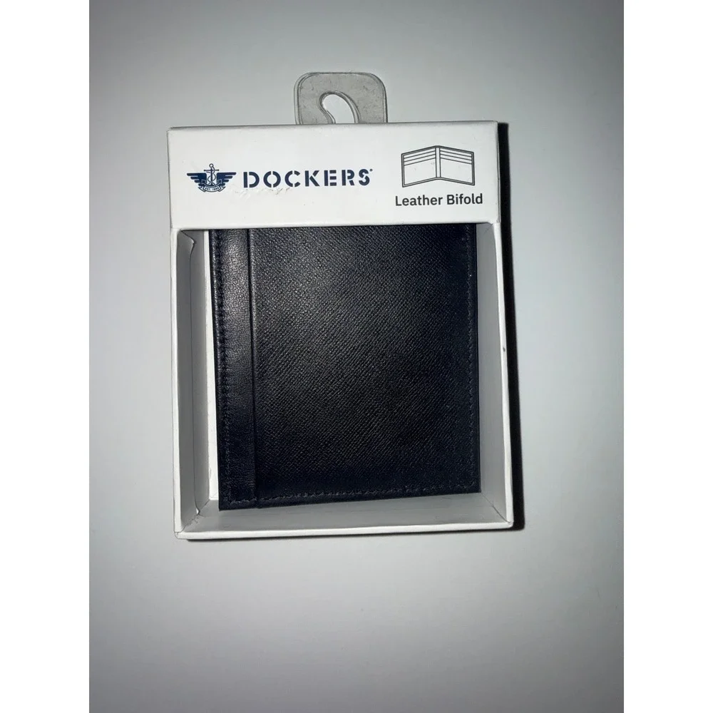 Dockers Leather Bifold Wallet Black Mens Genuine Leather Slim Card Holder NEW‎